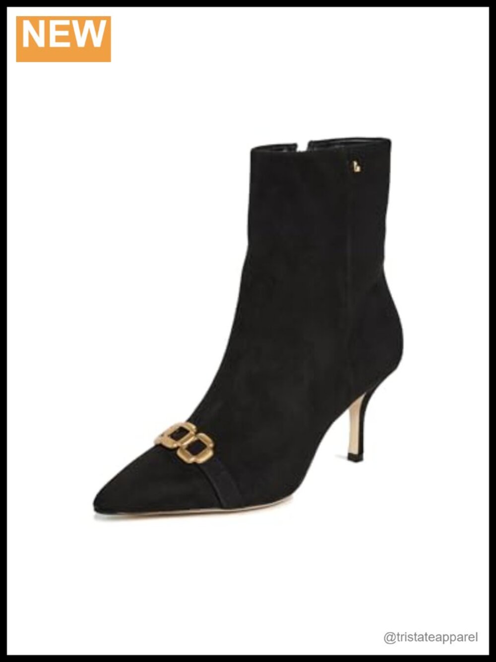 Suede Ankle Booties with Stiletto Heel and Gold-Tone Strap
